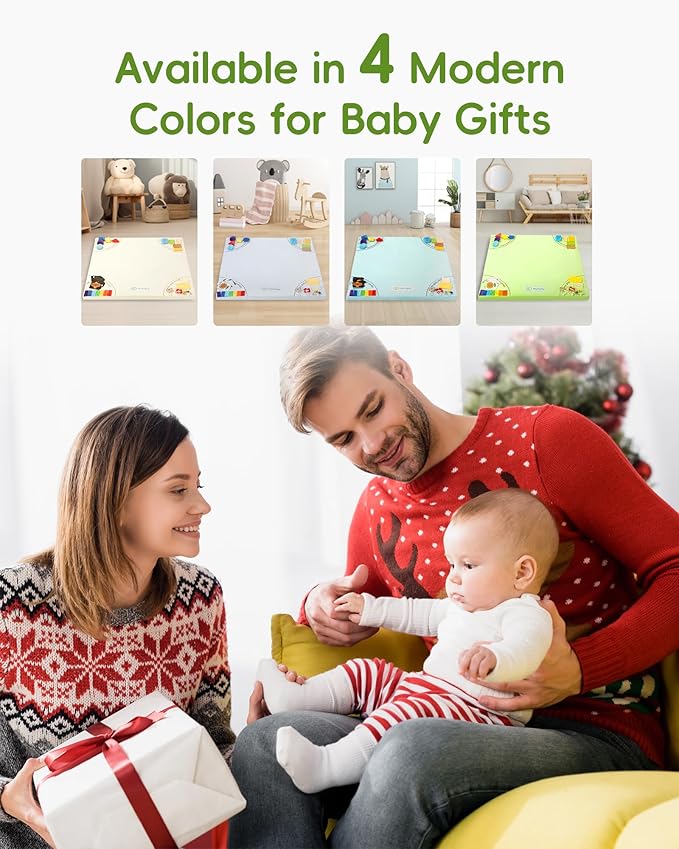 Baby Play Mat, 50''x50'' Playpen Mats with 4 Sensory Development Zones for Motor Skills, Unique Crawling Mats with Non-Slip Cushioned That Fits Nicely into Any Playroom, Green-CubbioJoy