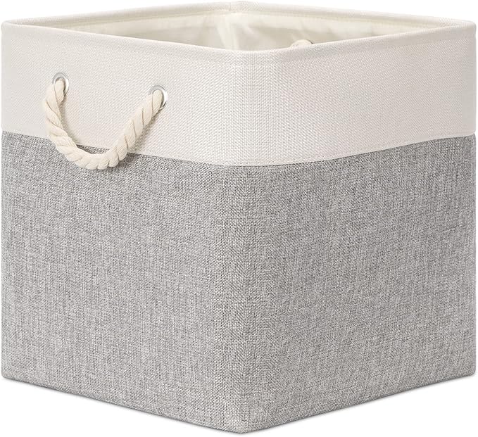 Bidtakay Fabric Basket Set - Large Square Organizer Bins, 13x13, Set of 3, White & Grey-CubbioJoy
