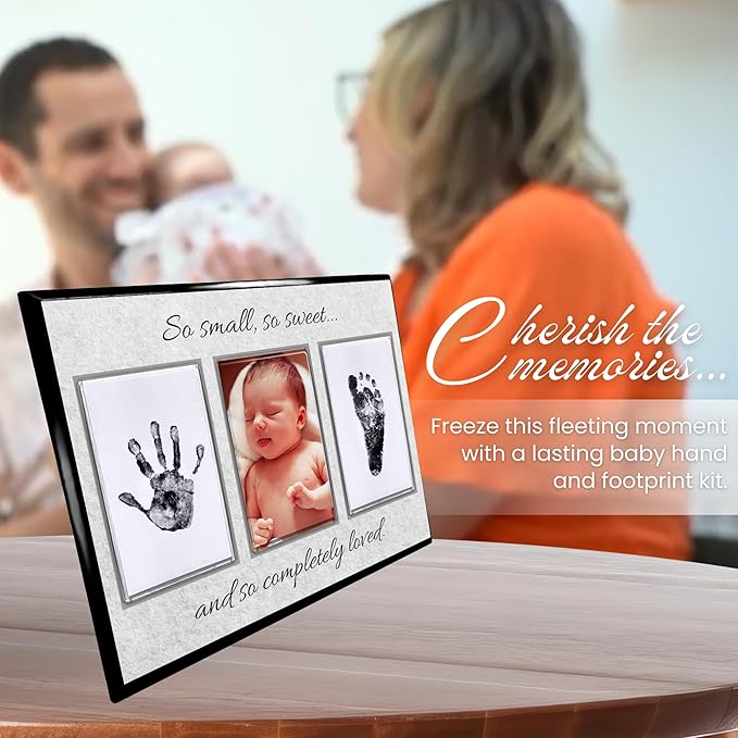 Baby Hand and Footprint Kit with Photo & Birth Details, Inkless Hand and Footprint Kit, Newborn Keepsake Plaque, Baby Shower Gifts (STYLE 2 (Baby Shower) (So Small, So Sweet))-CubbioJoy