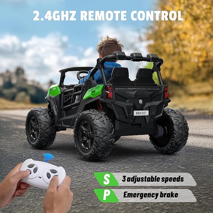 24V 2 Seater Ride on Car Truck, 4x200W, EVA Tires, Remote Control, 4WD/2WD, Rainbow Lights, Shock Absorbers, Bluetooth, Ride On UTV Toy for Kids Ages 3-8, Green-CubbioJoy