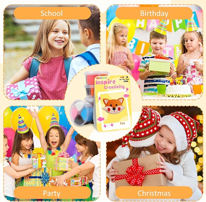 Air Dry Clay Kit for Kids, Modeling Magic Clay for Kids, Ultra Light & Soft, 12 Boxes DIY Animals Model with Step by Step Tutorial and 5 Sculpting Tools, Creative Art Crafts Toys Gifts for Girls Boys-CubbioJoy