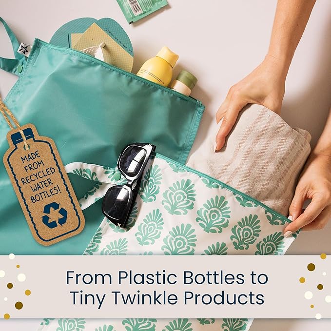 Tiny Twinkle Mess-Proof Waterproof Wet Dry Bag | 2-Pack Reusable Wet Bags for Swimsuits & Baby Clothes | Leakproof Wet Bag for Travel & Diaper Changes for Baby (Pink, Brown Checkers)-CubbioJoy