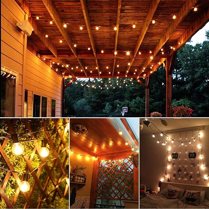 25Ft LED Outdoor String Lights Waterproof, Commercial Grade Patio String Lights with 27 G40 Warm White Bulbs, Hanging Outdoor Light for Backyard Wedding Garden Party Christmas Decorations-Black-CubbioJoy