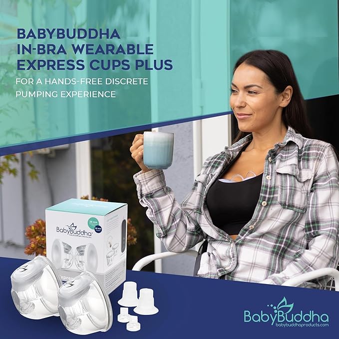 BabyBuddha Hands Free Milk Collection Cups for Breast Pump, 8 Fl Oz Each, Wearable Breastmilk Containers, Compatible with BabyBuddha Pump, Spill Resistant Design, Small Flange 22 to 24mm, 2 Pack-CubbioJoy