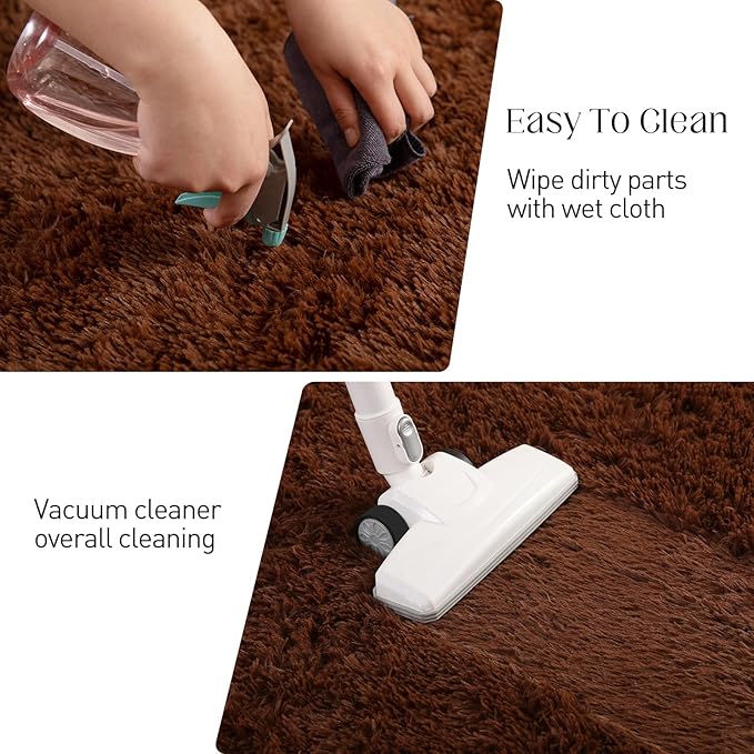 Area Rug 4x5.8, Soft Rugs for Living Room, Plush Fluffy Rugs for Bedroom, Non-Slip Indoor Carpet for Nursery, Study Room, Playroom, Home Decor, Brown-CubbioJoy