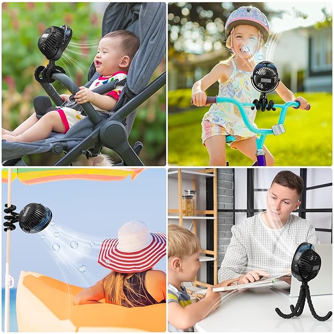 2025 Upgarded 4000mAh Misting Baby Stroller Fan, Rechargeable Battery Operated,Max 15Hrs Cooling,50ml Portable Water Sprayer Misting Fan with Flexible Tripod Clip on Car Seat Crib Treadmill Bunk Bed-CubbioJoy
