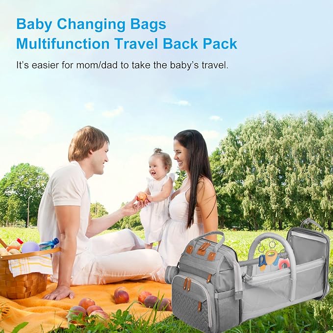 Jeryswet Baby Diaper Bags with Changing Station, Waterproof Large Capacity Diaper Bag Backpack for Moms Dads with USB Charging Port and Stroller Straps, Baby Shower Gifts, Grey-CubbioJoy