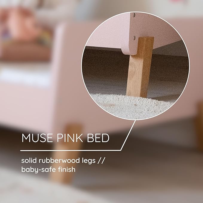 dadada Muse Toddler Bed with 2 Removable Safety Rails. Low Profile Montessori Bed for Kids. Sturdy Solid Wood Frame, Fits Standard Crib Mattress, Easy to Assemble, Toddler Bed for Girls & Boys - Pink-CubbioJoy