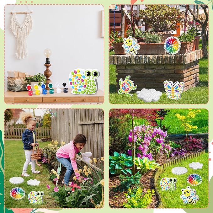 6 Pack Paint Your Own Plaster Stones - Kids Summer Arts and Crafts Garden Handprint Stepping Stone Painting Kit DIY Ceramic Craft Pottery Outdoor Painting Gifts for Kids Ages 4-12-CubbioJoy