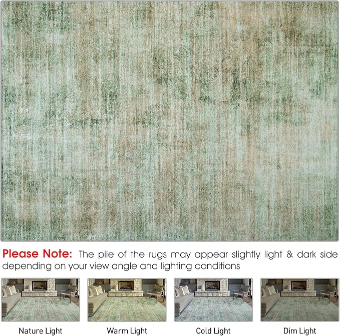 Area Rug 5x7 Living Room Rugs: Abstract Large Washable Rugs with Non-Slip Backing, Thin Carpet for Dining Room Table Bedroom Nursery Indoor Home Office-Green-CubbioJoy