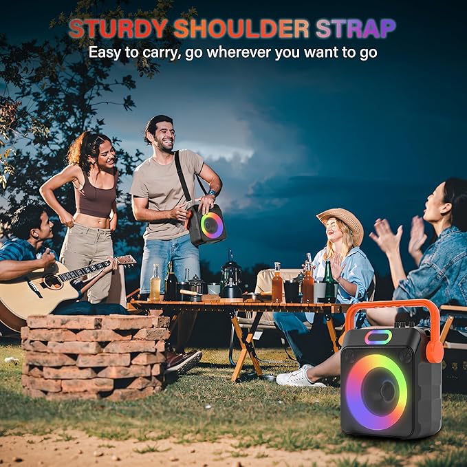 Karaoke Machine with 2 Wireless Microphones, Karaoke Machine for Adults & Kids, Portable Bluetooth Karaoke Speaker with Bass/Treble Adjustment, PA System, LED Lights, Supports TWS/USB/TF/REC/FM/AUX-CubbioJoy