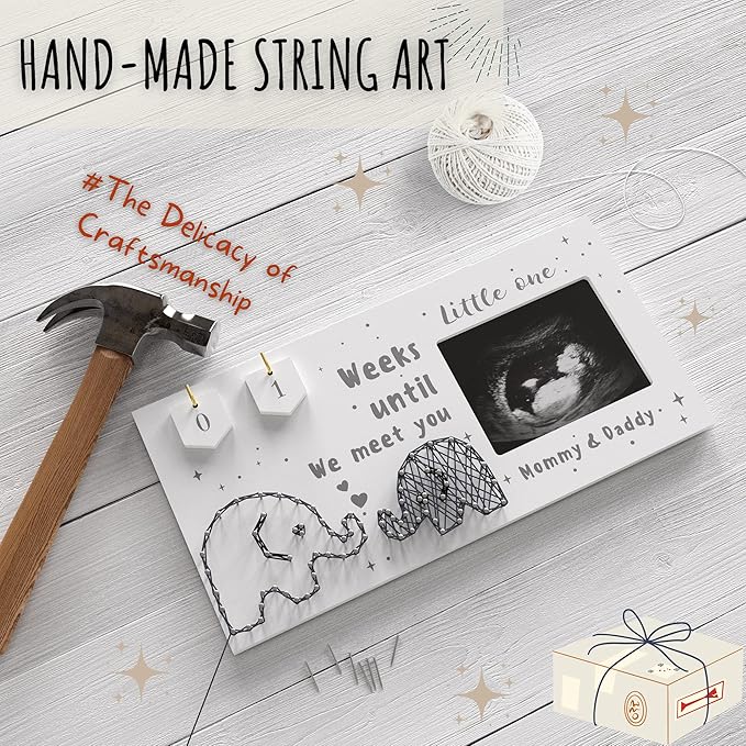 Baby Sonogram Picture Frame w/ Baby Countdown Weeks - Standard 4x3 Ultrasound Photo - Pregnancy Announcements Ideas - Gender Reveal - New Mom Expecting Parents Keepsake-CubbioJoy