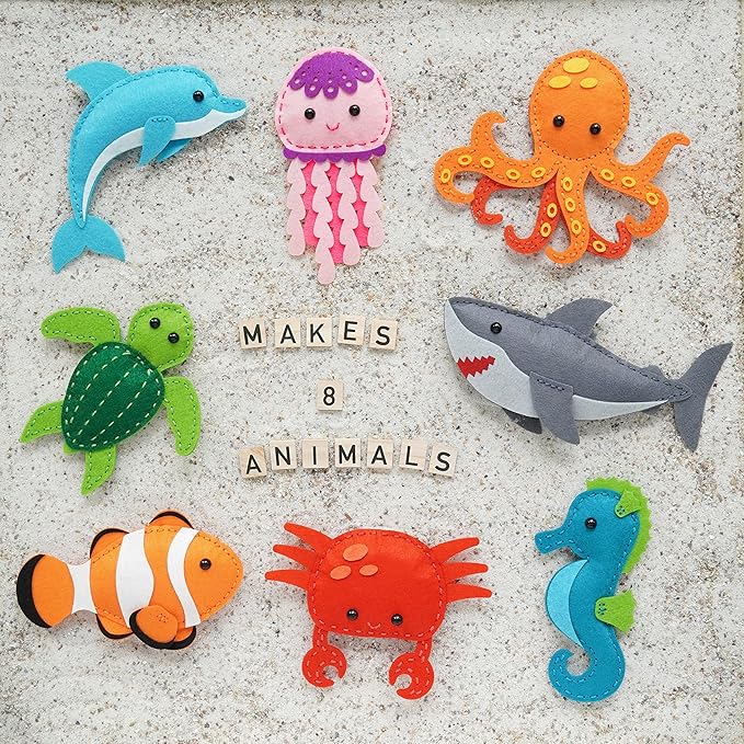 Craftorama Sewing Kit for Kids, Fun and Educational Sea Animal Craft Set for Boys and Girls Age 7-12, Sew Your Own Felt Animals Craft Kit for Beginners, 165 Piece Set-CubbioJoy