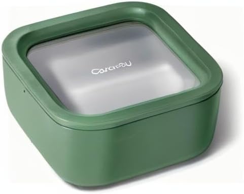 Caraway Glass Food Storage, 4.4 Cup - Ceramic Coated, Non-Toxic, Non-Stick Lunch Box With Glass Lids - Easy to Store, Dishwasher, Oven, & Microwave Safe - Sage-CubbioJoy