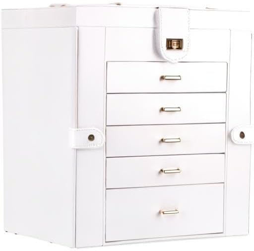 Kendal Extra Large Jewelry Box Jewelry Case PU Leather 6 Tier 5 Drawers Large Storage Capacity with Mirror Jewelry Storage Organizer Great Gift Also Good For Watches LJC-SHD5CM(White)-CubbioJoy