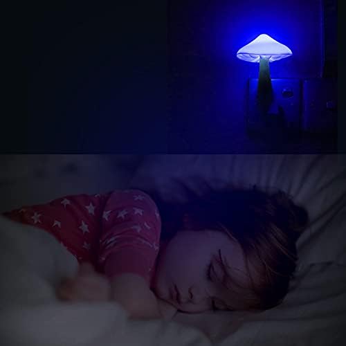 2Pack Sensor LED Night Light Plug in Lamp Mushroom Nightlight Cute Night Lights for Adults Kids Bedroom, Bathroom,Toilet,Hallway,Stairs,Kitchen Blue-CubbioJoy