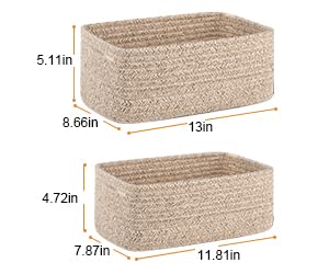 4 Pack Small Storage Shelf Baskets for Organizing, Mini Woven Rope Storage Bins for Towels, Cute Decorative Closet Organizer，Baby Nursery, Gift Empty Baskets -13''Lx8.66''Wx5.11''H-Brown-CubbioJoy