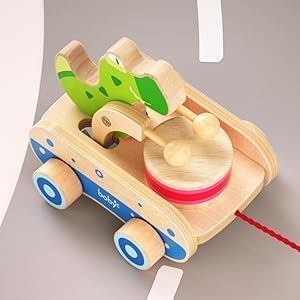 Baby Gift Wooden Toddler Pull Toy, Crocodile Drum Tapping Children's Toy, Baby dragging and Learning to Walk, Rope Traction Rope Crawling for Toddlers Ages 1+-CubbioJoy