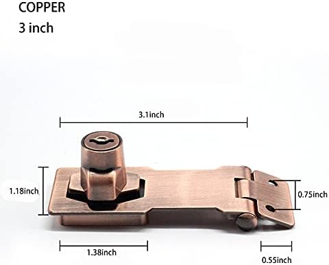 2 Packs Keyed Hasp Locks Twist Knob Keyed Locking Hasp for Small Doors, Cabinets and More,Stainless Steel Steel, Hasp Lock Catch Latch Safety Lock Door Lock with Keys (3inch, Copper)-CubbioJoy