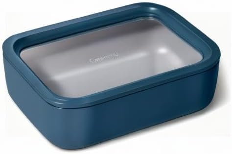Caraway Glass Food Storage - 6.6 Cup Glass Container - Ceramic Coated Food Container - Non Toxic, Non Stick Lunch Box Container with Glass Lids - Dishwasher, Oven, & Microwave Safe - Navy-CubbioJoy