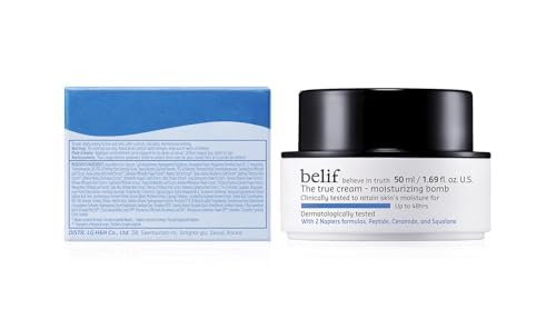 belif Moisturizing Bomb – Daily Ceramide Moisturizer with Peptide & Squalane, 48hr Hydration & Anti-Aging Cream, Milky & Lightweight, Restores Skin Barrier, Korean Skincare, 0.84 fl oz (25ml)-CubbioJoy