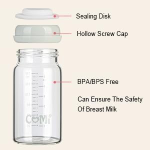 COMI Wide Neck Glass Breastmilk Collection n Storage Bottle, 6oz with Screw Ring Sealing Disk; Re-markable Sealing Disc. BPA Free, Fits Breast Pumps & Nipples (Pink Lids)-CubbioJoy