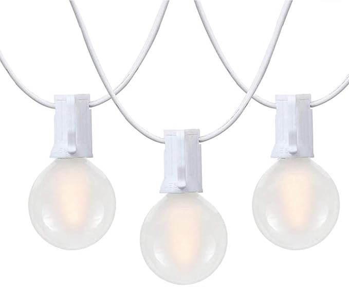 25Ft G40 LED Outdoor Christmas Frosted White String Lights with 27 G40 White Pearl Shatterproof Bulbs, Connectable Vintage Christmas Globe Patio Lights for Holiday Wedding Party Café Porch Party-White-CubbioJoy