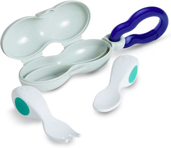 doddl Baby Spoon and Fork Set with Travel Case, Ergonomic Utensils For Self Feeding, Silverware for Babies 6 Months and Up, BPA Free, Dishwasher Safe-CubbioJoy