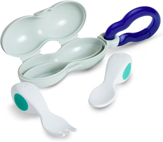 doddl Baby Spoon and Fork Set with Travel Case, Ergonomic Utensils For Self Feeding, Silverware for Babies 6 Months and Up, BPA Free, Dishwasher Safe-CubbioJoy