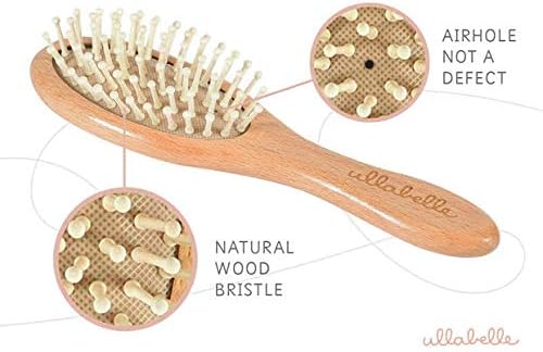 4 Piece Wooden Baby Hair Brush and Comb Set for Newborns & Toddlers in Chic Gift Box - Ultra Soft Natural Goat Hair and Wood Baby Brush Set Prevents Cradle Cap - Perfect Registry Gift (Blue)-CubbioJoy