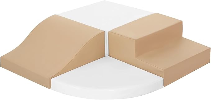 4-Piece Soft PU Leather Toddlers Climbing Toys, Baby Foam Climbing Blocks for Toddlers 3, Foam Play Gym Climbing Structures, Indoor Climb and Crawl Activity Play Set (White and Coffee)-CubbioJoy