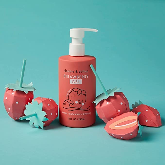 Dabble & Dollop Strawberry Body Wash & Shampoo – 3-in-1 Natural Bubble Bath for Kids, Made in USA, No Parabens or Sulfates, Vegan, Gluten-Free, Tear-Free (10oz, Pack of 2)-CubbioJoy