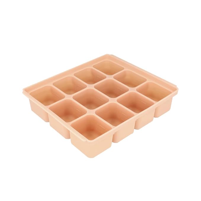 Baby Food Storage Silicone Cubes with Clip-On Lid Freezer Tray Baby Food Soups Purees Ice Easy and Safe Design Made in Korea(12 Sand Beige)-CubbioJoy