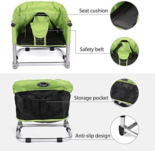 Booster Seat for Dining Table: Portable Toddler Booster Chair with Safety Buckle and Height Adjustable, Foldable Baby Feeding Chair, Kids High Chair Booster Seat for Kitchen Home Travel - Green-CubbioJoy