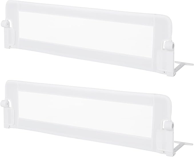 BABY JOY Double Sided Bed Rail Guard, 2 Pack, Extra Long, Swing Down for Convertible Crib, Folding Baby Safety Bedrail for Kids Twin Full Size Queen King Mattress, Rails for Toddlers (White, 60")-CubbioJoy