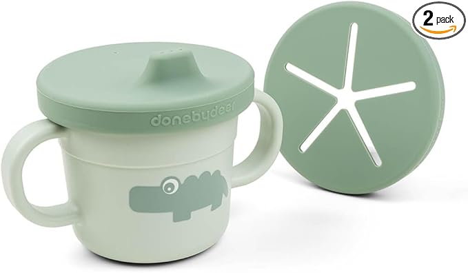 Done by Deer Foodie Spout & Snack Cup Croco Green – Spill-Proof Toddler Cup with Soft Silicone Lid – Durable, Easy to Clean, and Perfect for 6-Month-Olds-CubbioJoy