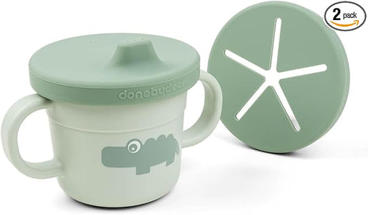 Done by Deer Foodie Spout & Snack Cup Croco Green – Spill-Proof Toddler Cup with Soft Silicone Lid – Durable, Easy to Clean, and Perfect for 6-Month-Olds-CubbioJoy