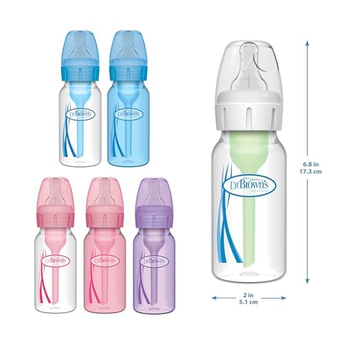 Dr. Brown's Natural Flow Anti-Colic Options+ Narrow Baby Bottle, 4 oz/120 mL, with Level 1 Slow Flow Nipple, 0m+, 4 Bottles-CubbioJoy