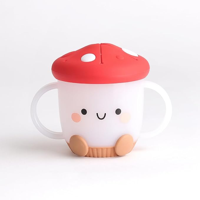 Itzy Ritzy Toddler Snack Cup - Spill-Proof Snack Cup for Toddlers with Soft Silicone Lid for Easy Food Access - Easy-To-Hold Kids Snacks Container With Handles - Ideal for 12 months & Up (Mushroom)-CubbioJoy