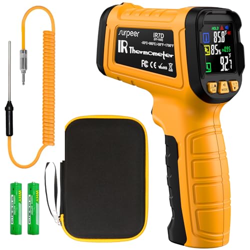 50:1 Infrared Thermometer -58F to 1796F, Laser Temp Gun with Thermocouple Probe for Pizza Oven, HVAC, BBQ, High Temp Gun with Humidity Sensor, Accurate for Home and Industrial Use-CubbioJoy
