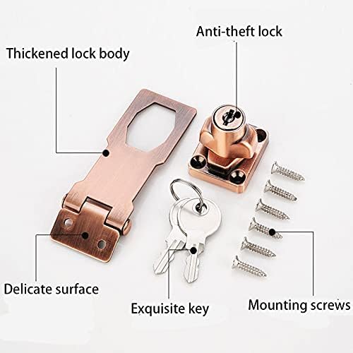 2 Packs Keyed Hasp Locks Twist Knob Keyed Locking Hasp for Small Doors, Cabinets and More,Stainless Steel Steel, Hasp Lock Catch Latch Safety Lock Door Lock with Keys (3inch, Copper)-CubbioJoy