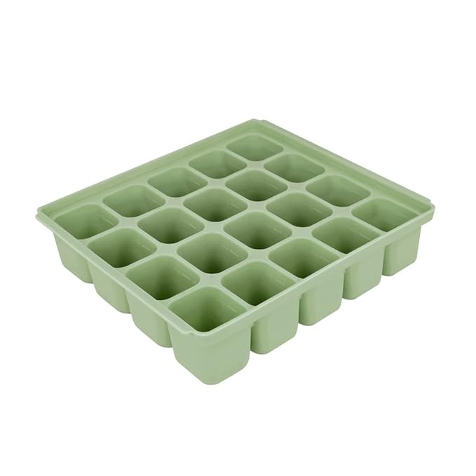 Baby Food Storage Silicone Cubes with Clip-On Lid Freezer Tray Baby Food Soups Purees Ice Easy and Safe Design Made in Korea (20 Celadon Green)-CubbioJoy