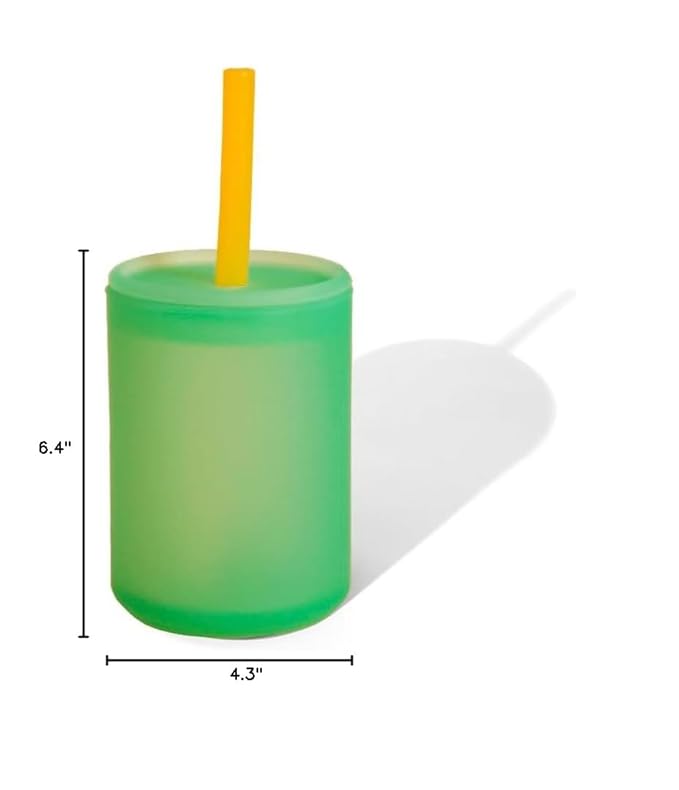 Avanchy Silicone Training Sippy Cup with Straw Lid – Tiny Cup for Babies 6+ Months to Toddlers 1 Year Old – 5 oz Infant Water Cup for Baby Led Weaning, See-Thru Green-CubbioJoy