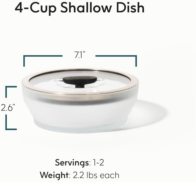 Anyday 4-Cup Microwave Cookware & Glass Container with Glass Lid, Plastic-Free Shallow Food Storage | Stackable Airtight Steamer with Vented Lid for Microwave-Safe Reheating, Steaming Vegetables-CubbioJoy