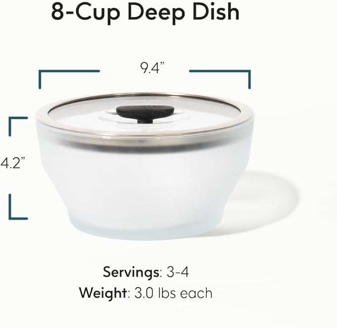 Anyday 8-Cup Microwave Cookware & Glass Container with Glass Lid, Plastic-Free Deep Food Storage | Stackable Airtight Steamer with Vented Lid for Microwave-Safe Reheating, Steaming Vegetables & Rice-CubbioJoy