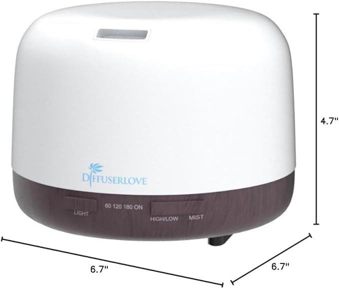 Diffuserlove Essential Oil Diffuser 500ML Aromatherapy Diffuser Mist Humidifiers 7 Color LED Lights Diffusers for Home Office Bedroom (Size:6.7" L x 6.7" W x 4.7" H)-CubbioJoy