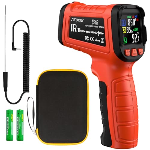 Infrared Thermometer Temperature Gun -58°F to 1796°, 16:1 Non Contact Laser Thermometer Gun with Thermocouple Probe for Humidity, Pizza Oven, Griddle, Ir Temp Gun for Home and Industry Repair-CubbioJoy