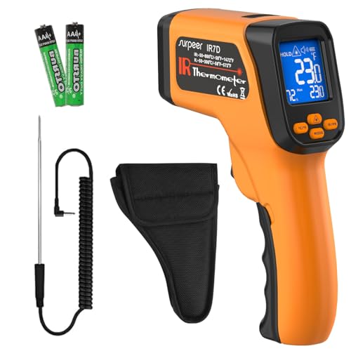 Dual-Mode Infrared Thermometer Gun，-58°F to 1472°F Laser Temp Gun, -58°F to 572°F K‑Type Probe with Humidity Display, 12:1 D:S-CubbioJoy