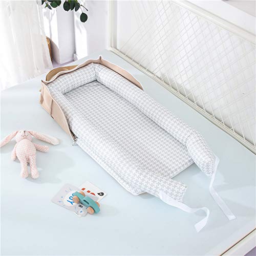 Baby Lounger for Newborn Portable Bag,Baby Nest Play Gym mat with Strap,Newborn Lounger Adjustable Size & Inner Zipper Lengthen Space to 24 Months(Gray Thousand Bird Check)-CubbioJoy