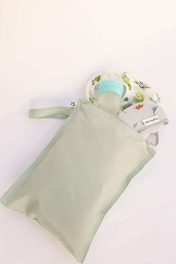 Tiny Twinkle Mess proof Waterproof Wet Dry Bag,2pk Reusable Wet Bags for Swimsuits&Baby Clothes,Leakproof Wet Bag,Waterproof Bag for Travel&Diaper bag,Wet Bags for Baby (Sage, Charcoal)-CubbioJoy